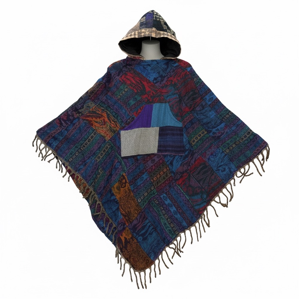 Boho Patchwork Hooded Poncho